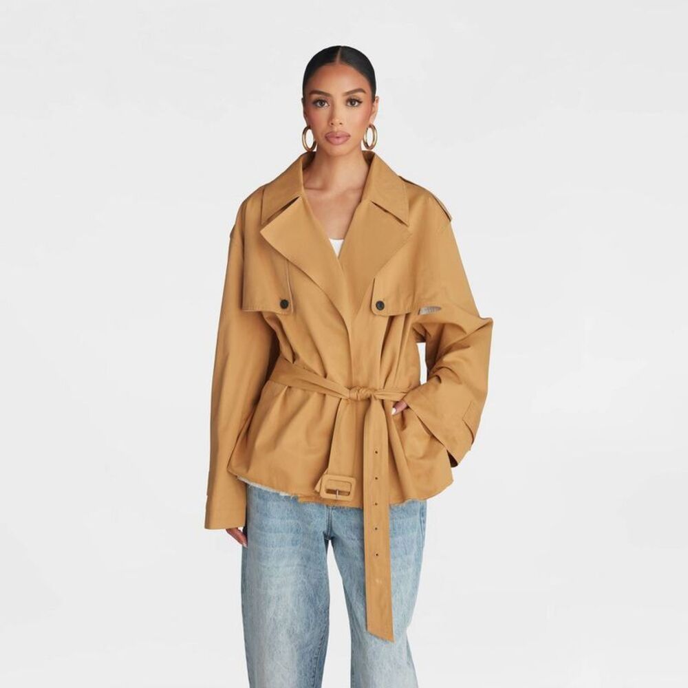 KBB by KAHLANA Women's 'The Belted Cropped Trench Jacket' - Light Brown XL